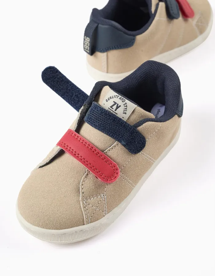 Trainers with touch-fastening straps for baby boys, beige/blue/red