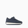 Dual-fabric trainers with non-slip sole for baby boys, dark blue