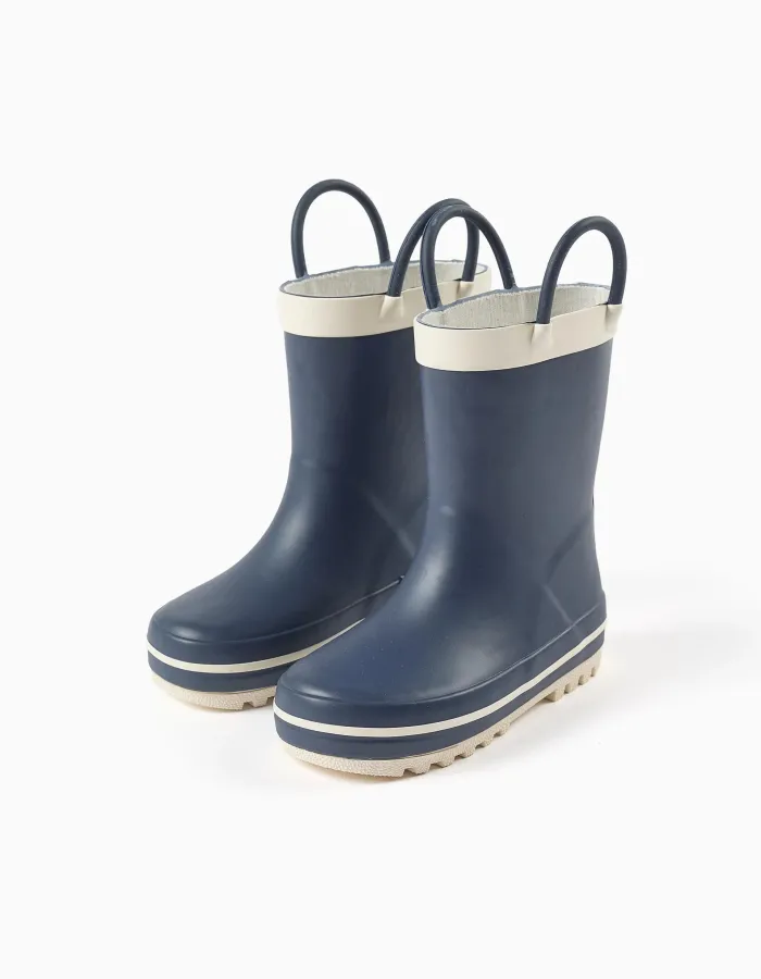 Rubber handle wellies for babies, navy blue/white