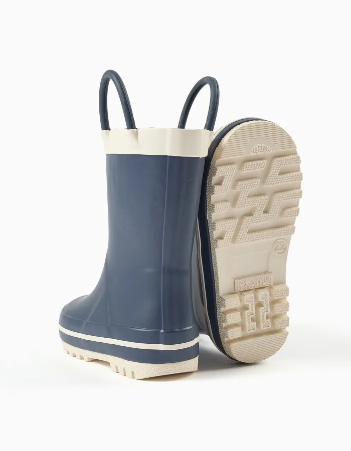 Rubber handle wellies for babies, navy blue/white