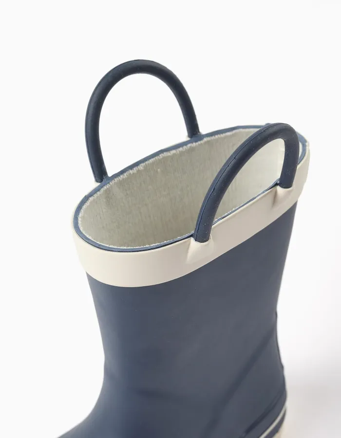Rubber handle wellies for babies, navy blue/white