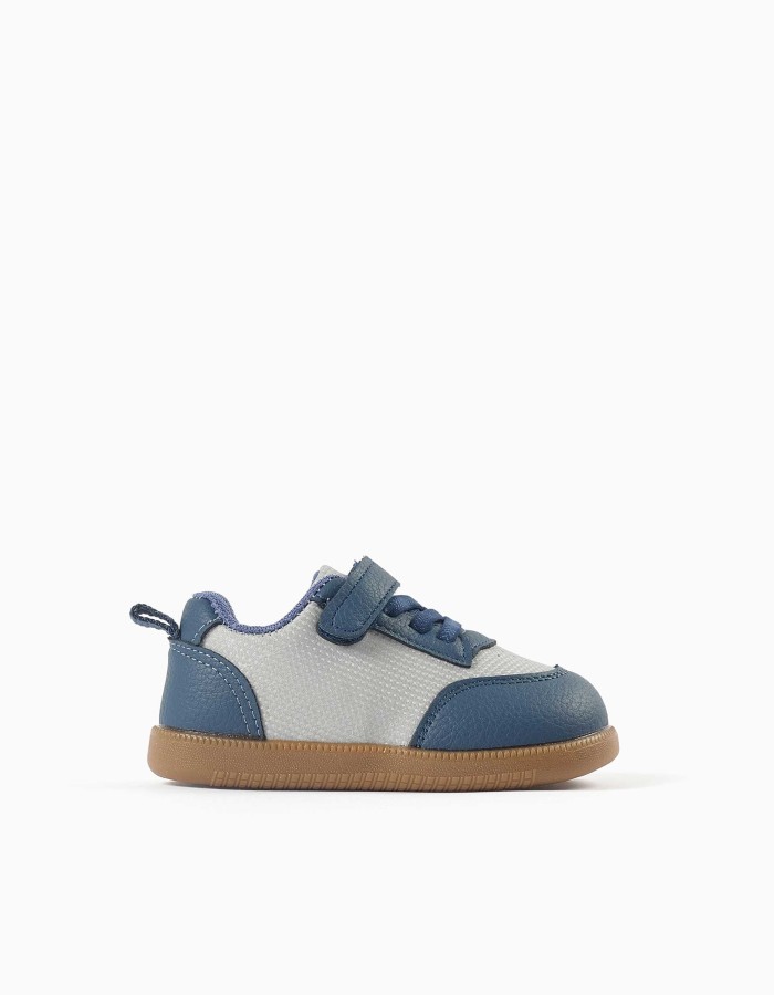 Barefoot trainers with non-slip sole for baby boys, blue/grey