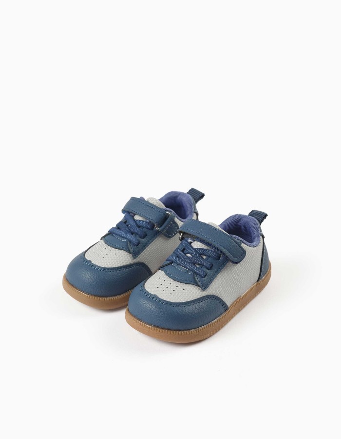 Barefoot trainers with non-slip sole for baby boys, blue/grey