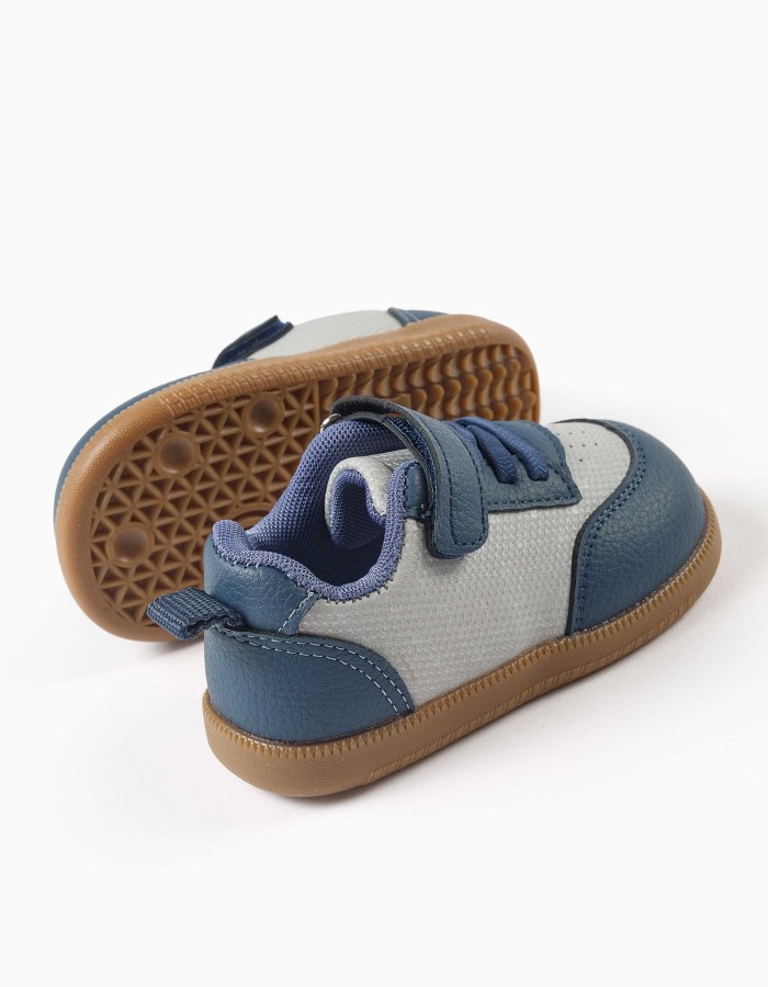 Barefoot trainers with non-slip sole for baby boys, blue/grey