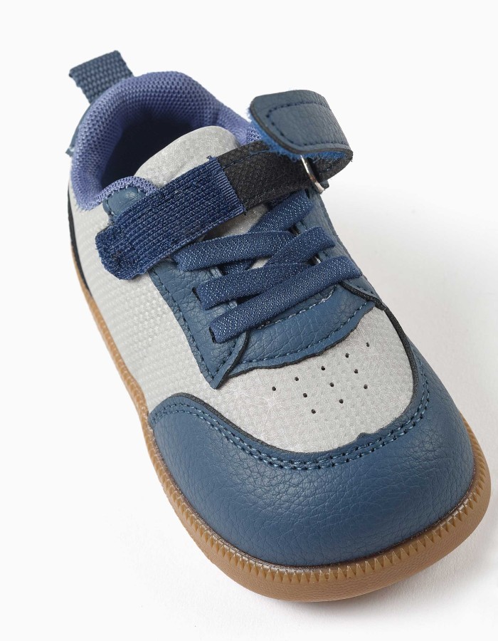 Barefoot trainers with non-slip sole for baby boys, blue/grey