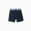 Dark blue baby boy twill chino shorts with striped band