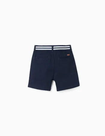 Dark blue baby boy twill chino shorts with striped band