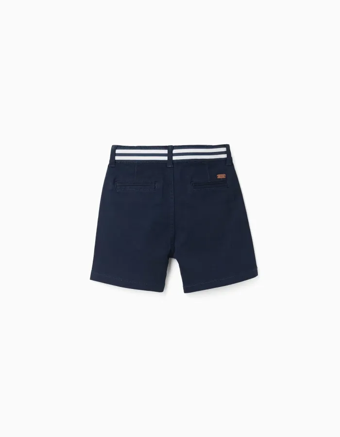 Dark blue baby boy twill chino shorts with striped band
