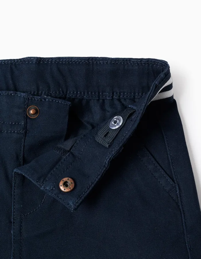 Dark blue baby boy twill chino shorts with striped band