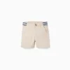 Chino twill shorts with striped band for baby boys, light beige