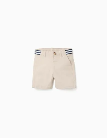 Chino twill shorts with striped band for baby boys, light beige