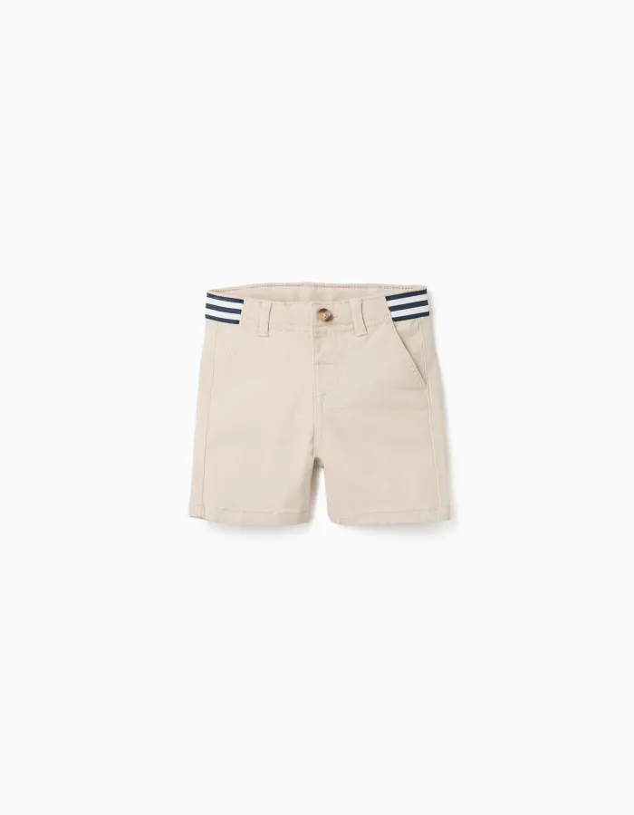 Chino twill shorts with striped band for baby boys, light beige