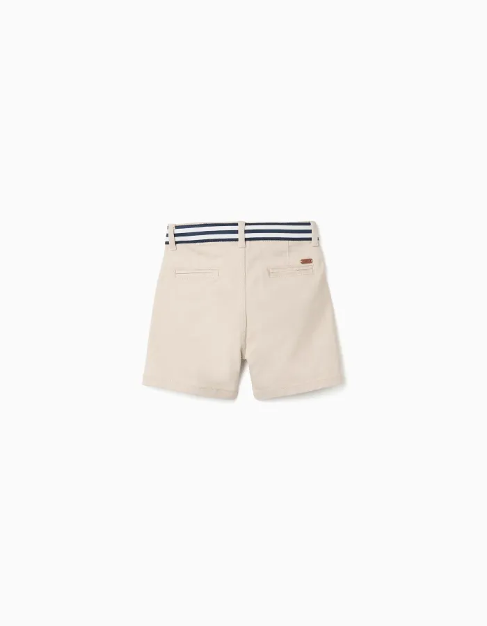 Chino twill shorts with striped band for baby boys, light beige