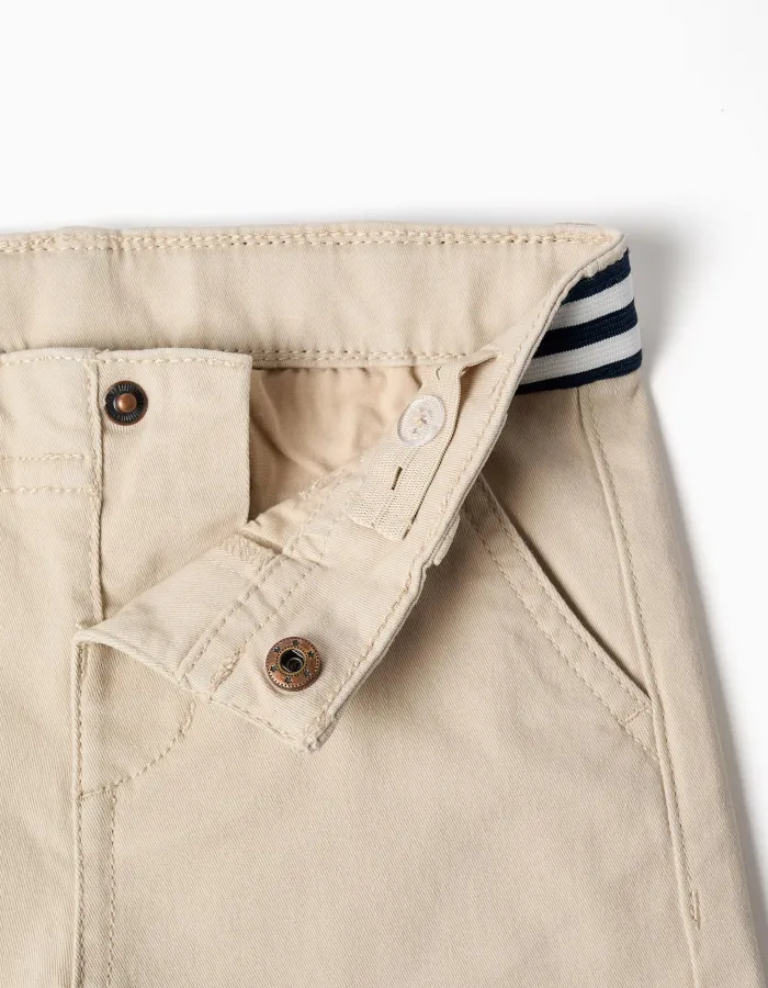 Chino twill shorts with striped band for baby boys, light beige