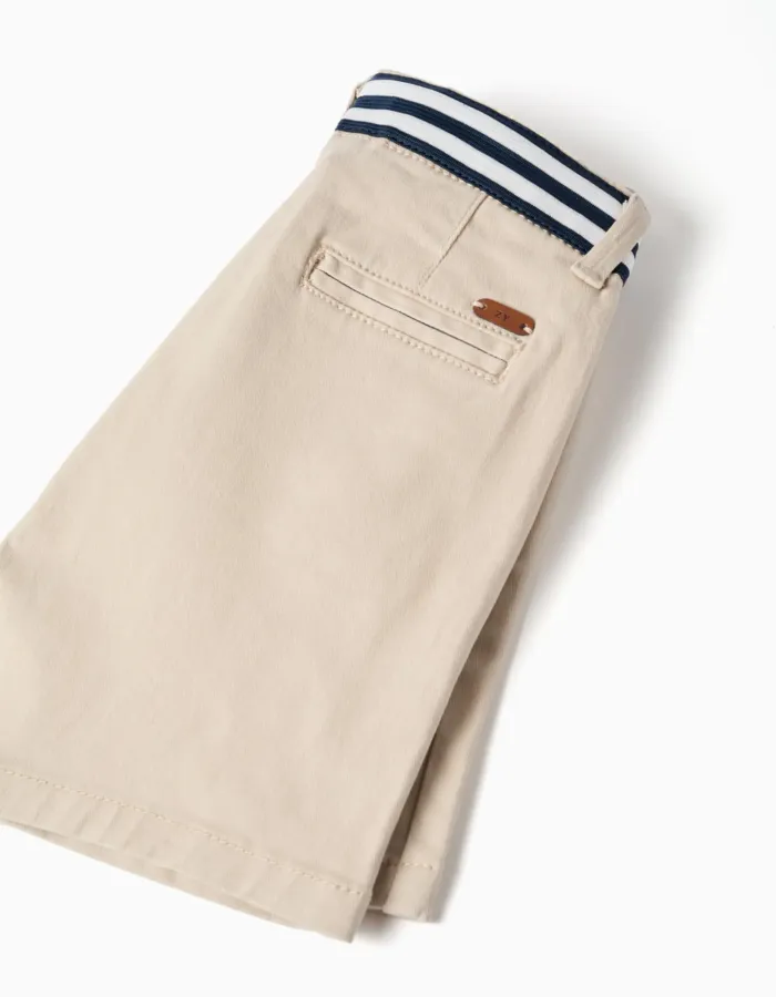 Chino twill shorts with striped band for baby boys, light beige