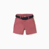 Twill midi shorts with belt for baby boys, brown