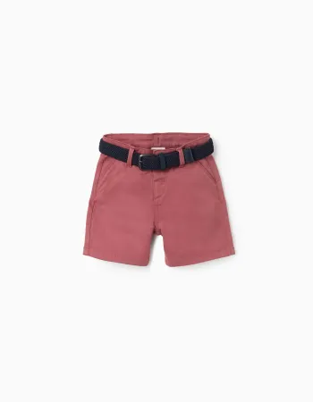 Twill midi shorts with belt for baby boys, brown