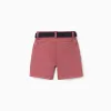 Twill midi shorts with belt for baby boys, brown