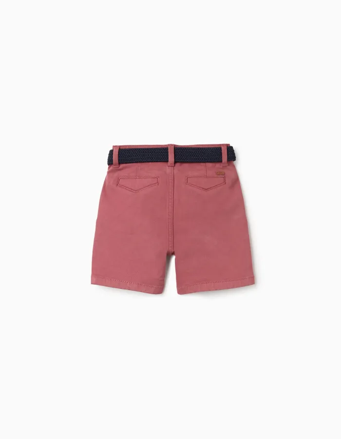 Twill midi shorts with belt for baby boys, brown