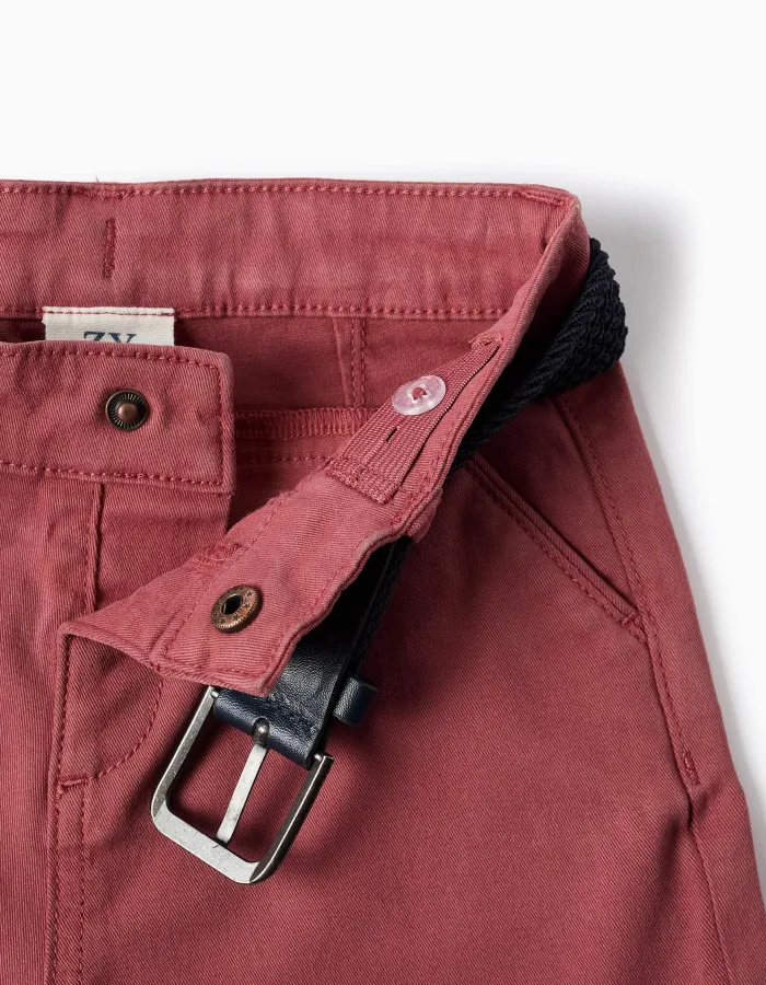 Twill midi shorts with belt for baby boys, brown