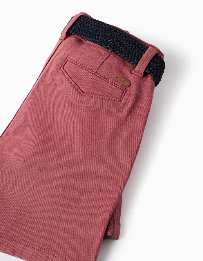 Twill midi shorts with belt for baby boys, brown