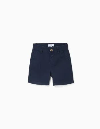 Midi twill chino shorts with pockets for baby boys, dark blue