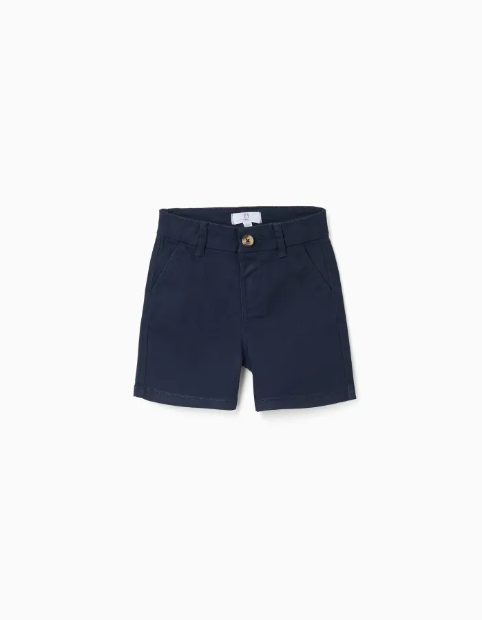 Midi twill chino shorts with pockets for baby boys, dark blue