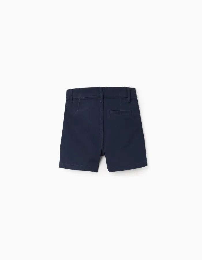 Midi twill chino shorts with pockets for baby boys, dark blue