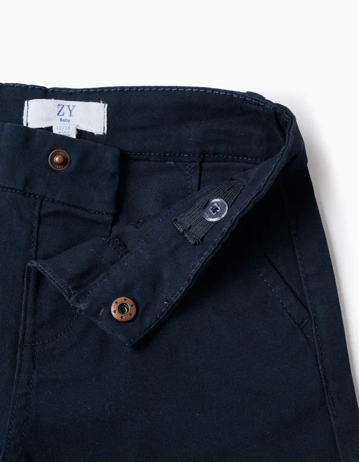 Midi twill chino shorts with pockets for baby boys, dark blue