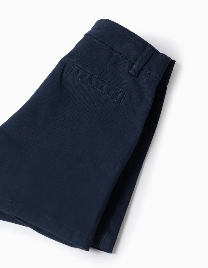 Midi twill chino shorts with pockets for baby boys, dark blue