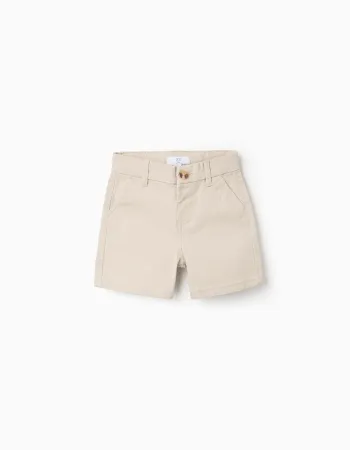 Midi twill chino shorts with pockets for baby boys, light beige