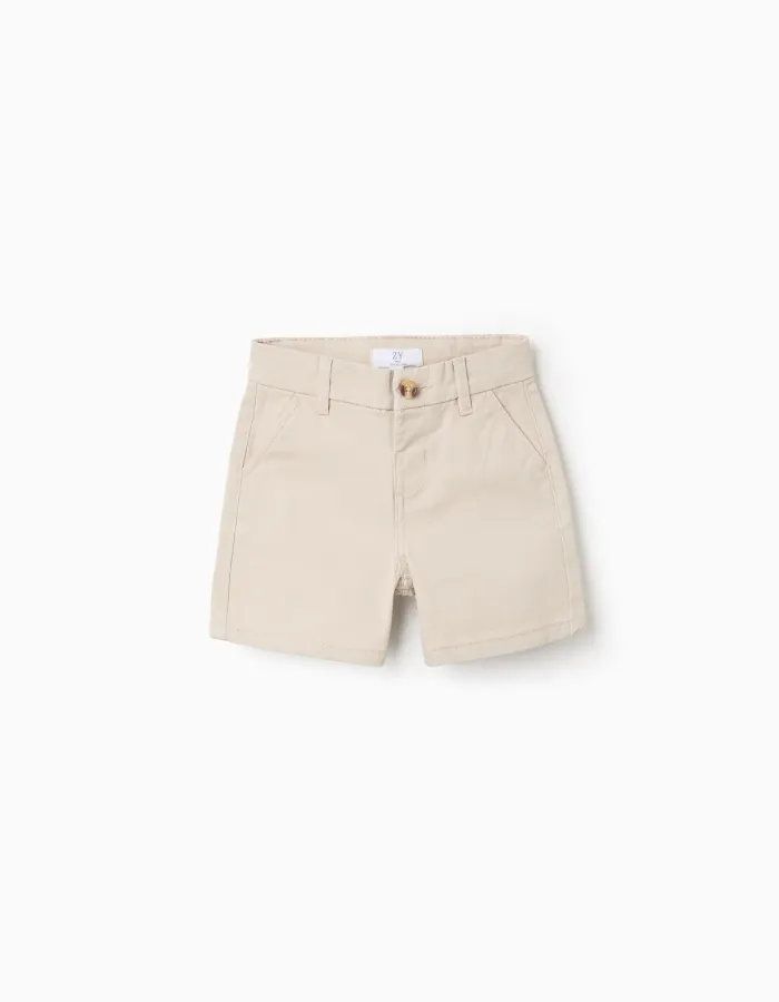Midi twill chino shorts with pockets for baby boys, light beige