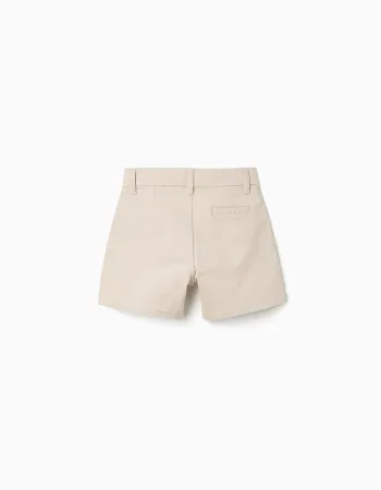 Midi twill chino shorts with pockets for baby boys, light beige