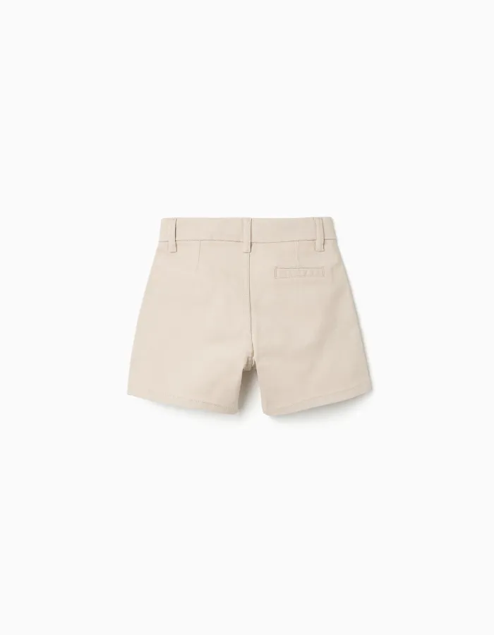 Midi twill chino shorts with pockets for baby boys, light beige