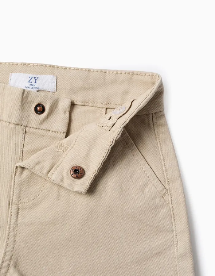 Midi twill chino shorts with pockets for baby boys, light beige