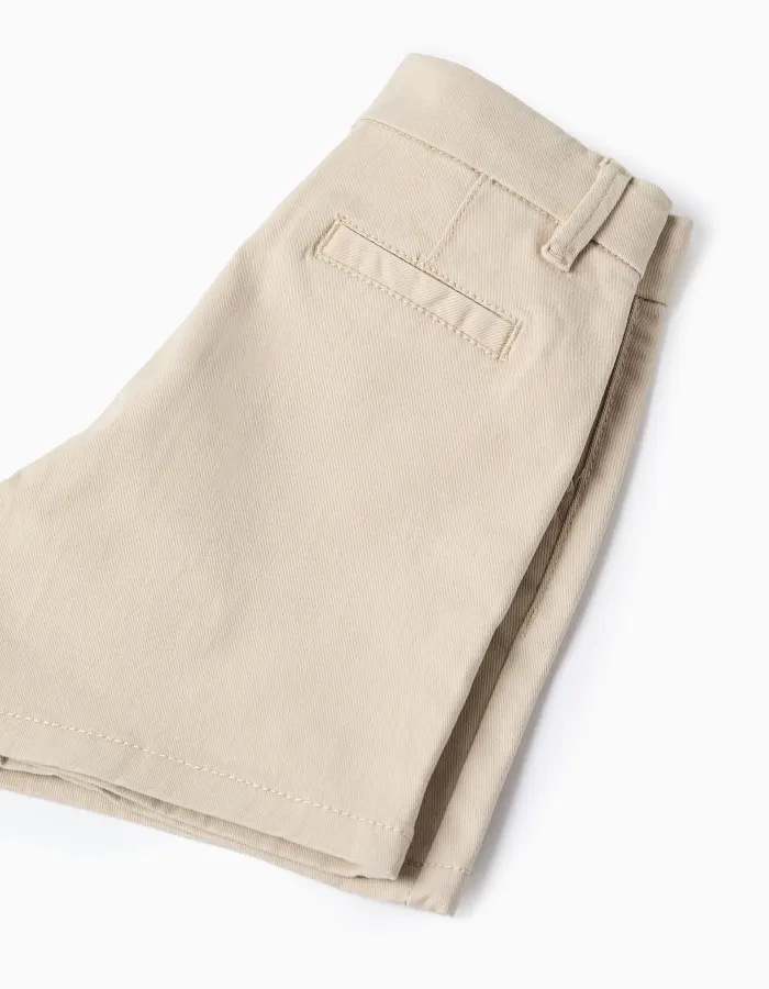 Midi twill chino shorts with pockets for baby boys, light beige