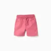 Midi poplin shorts with drawstring and pockets for baby boys, dark pink