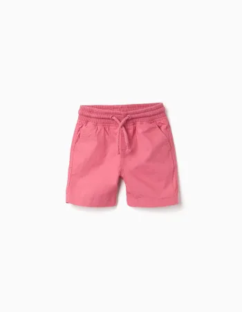 Midi poplin shorts with drawstring and pockets for baby boys, dark pink