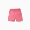 Midi poplin shorts with drawstring and pockets for baby boys, dark pink