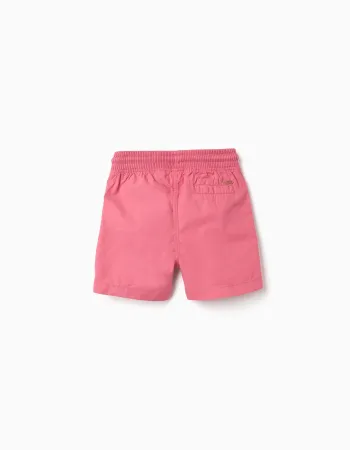 Midi poplin shorts with drawstring and pockets for baby boys, dark pink