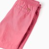 Midi poplin shorts with drawstring and pockets for baby boys, dark pink
