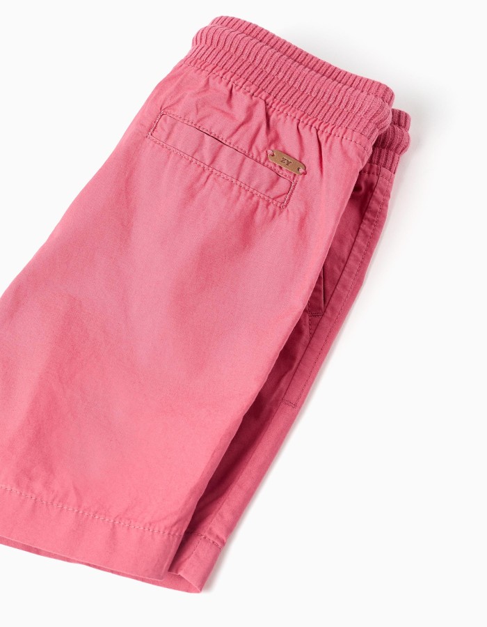 Midi poplin shorts with drawstring and pockets for baby boys, dark pink