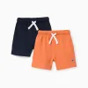 Pack of 2 cotton shorts with drawstring for baby boys, orange/blue