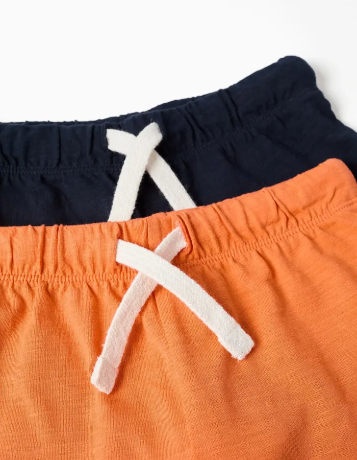 Pack of 2 cotton shorts with drawstring for baby boys, orange/blue