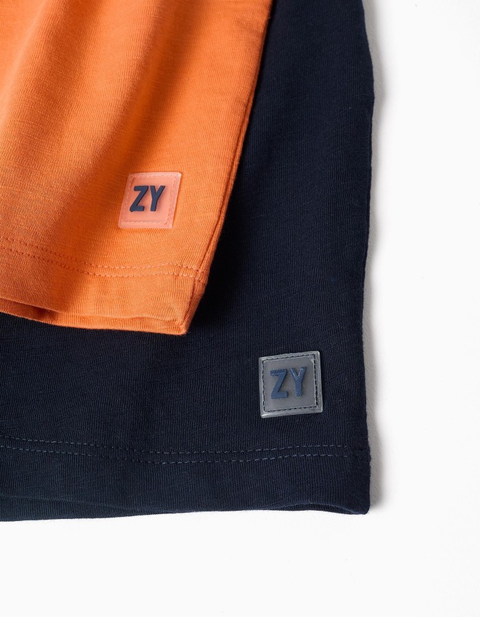 Pack of 2 cotton shorts with drawstring for baby boys, orange/blue