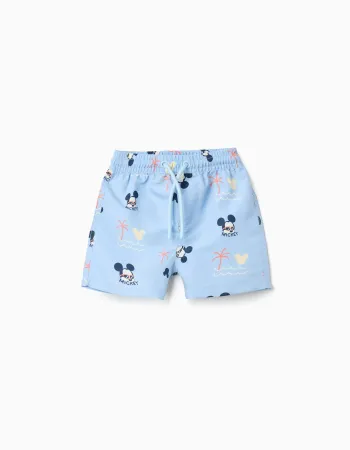 Swim shorts with Mickey motif and drawstring for baby boys, light blue