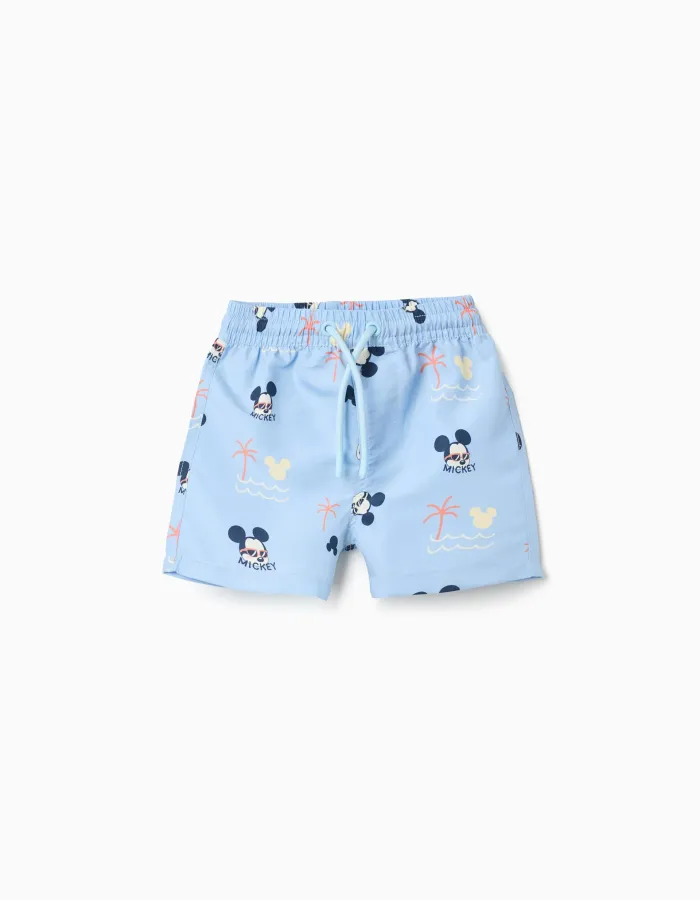 Swim shorts with Mickey motif and drawstring for baby boys, light blue