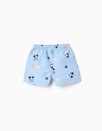 Swim shorts with Mickey motif and drawstring for baby boys, light blue