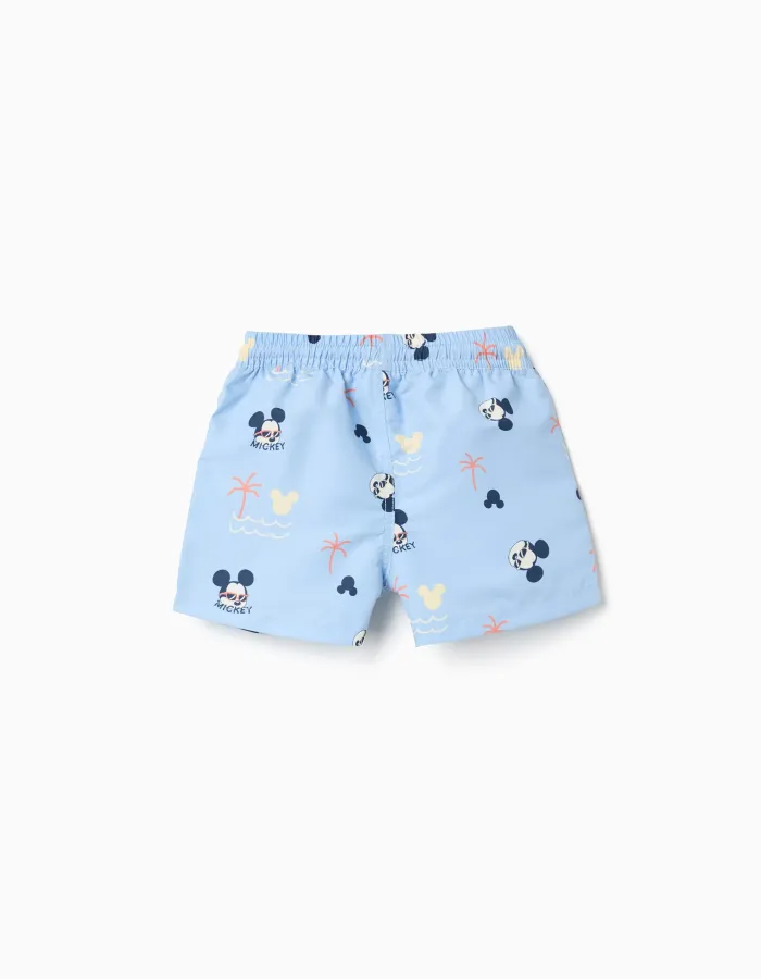 Swim shorts with Mickey motif and drawstring for baby boys, light blue