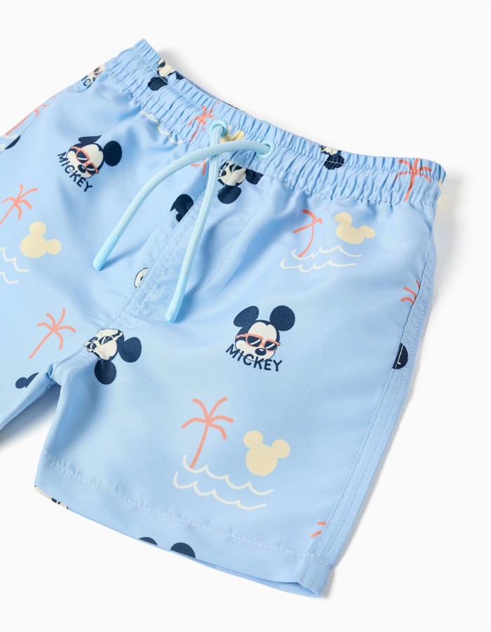 Swim shorts with Mickey motif and drawstring for baby boys, light blue